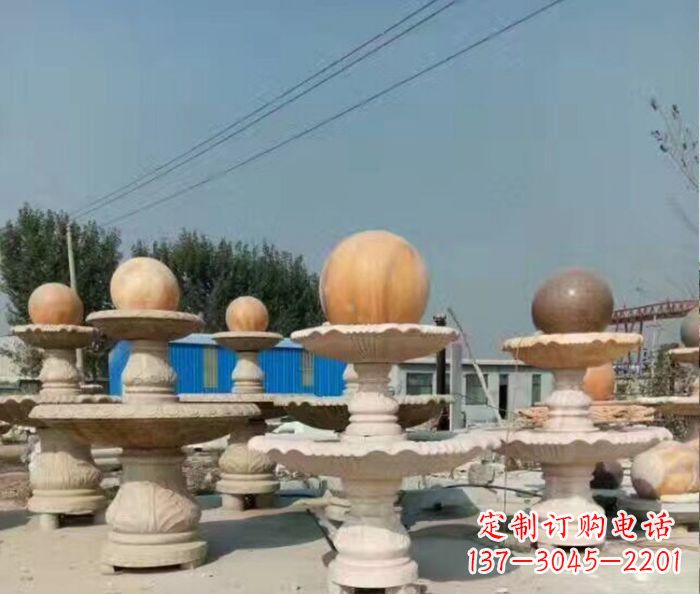 北京晚霞红多层风水球喷泉石雕