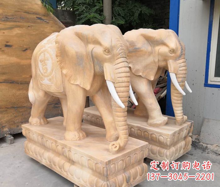 北京晚霞红吉祥如意大象门口石雕