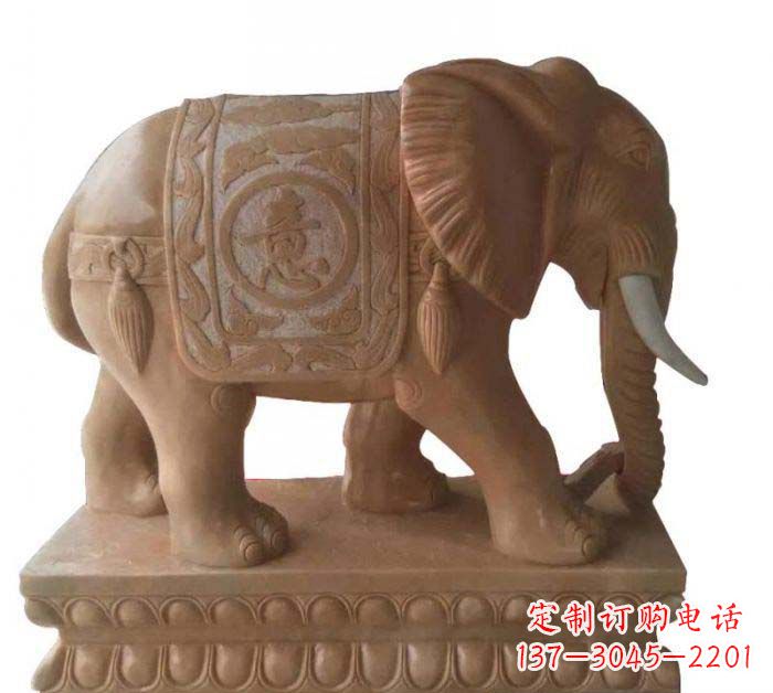 北京晚霞红吉祥如意大象石雕 (2)
