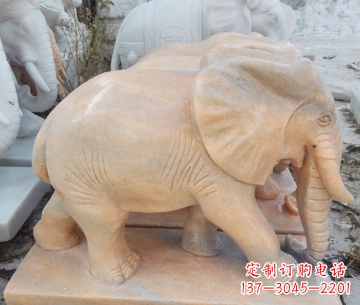 北京晚霞红吉祥如意大象石雕 (3)