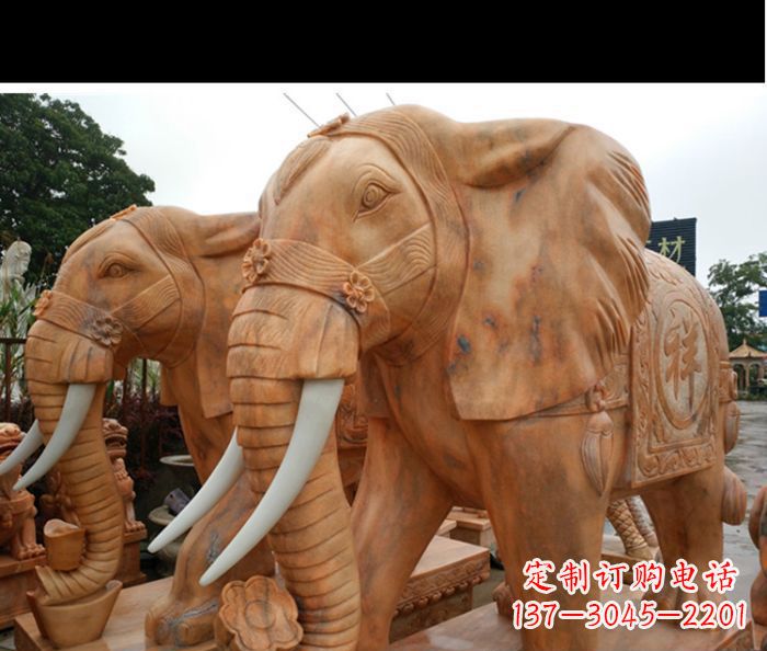 北京晚霞红吉祥如意门口镇宅招财大象石雕 (3)
