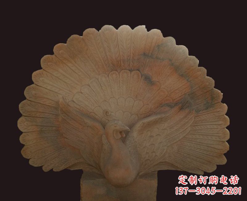 北京晚霞红开屏孔雀石雕