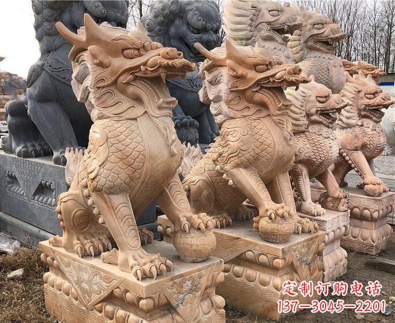 北京晚霞红麒麟石雕 (2)