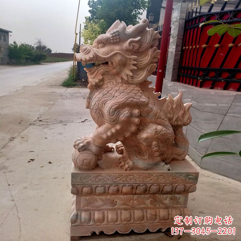北京晚霞红麒麟石雕