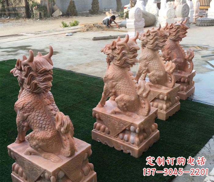 北京晚霞红麒麟招财镇宅石雕