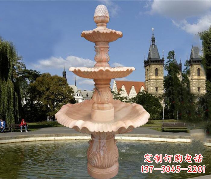 北京晚霞红三层喷泉广场石雕