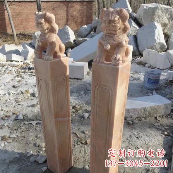 北京晚霞红狮子拴马桩