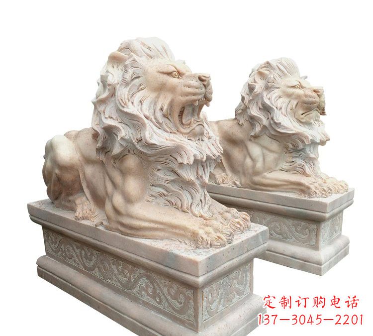 北京晚霞红石材欧式狮子