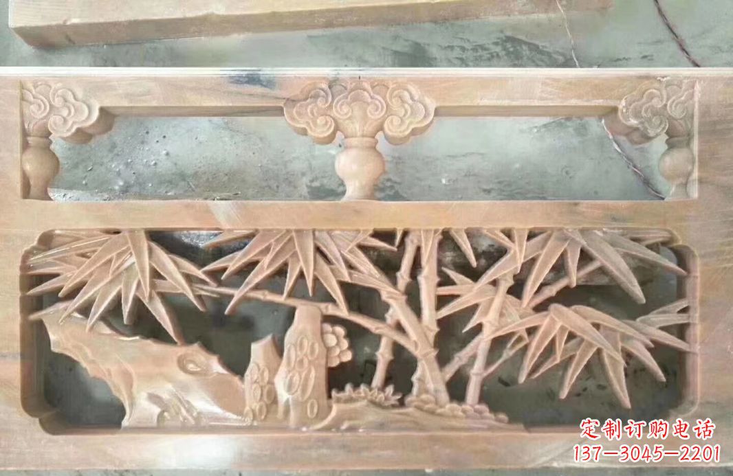 北京晚霞红石浮雕栏板户外摆件园林景观雕塑