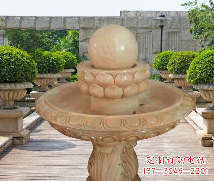 北京晚霞红双层风水球公园喷泉石雕 (2)