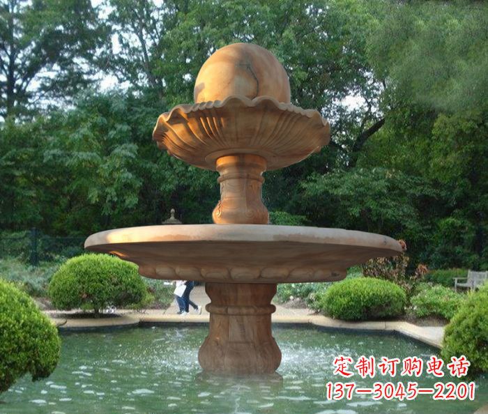 北京晚霞红双层风水球喷泉公园石雕