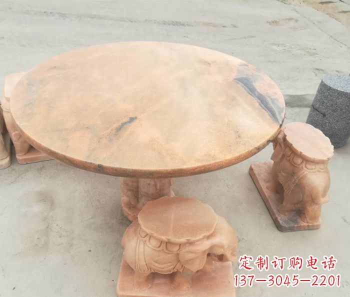 北京晚霞红小象桌凳别墅石雕 (4)