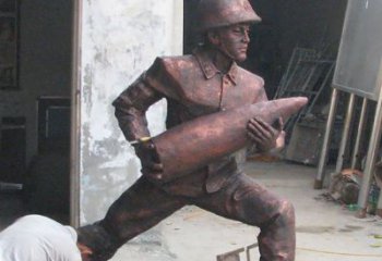 北京铜雕炮弹战士，象征勇气和决心