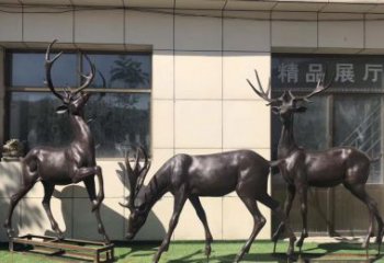 北京群鹿铜雕塑，艺术精雕细琢