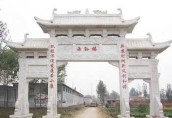 北京三门村口石雕牌楼，精美定制雕塑