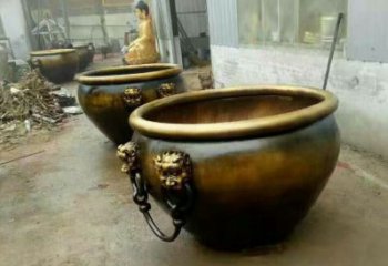 北京铜雕圆形荷花水缸雕塑 (2)