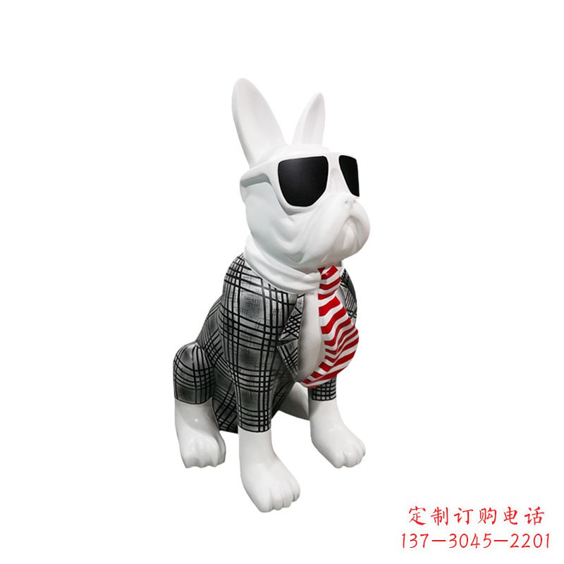 北京系领带戴墨镜的狗雕塑,商场超市美陈斗牛犬摆件