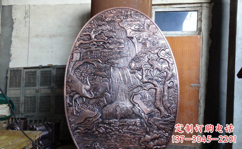 北京仙鹤松林瀑布古代园林景观铜浮雕