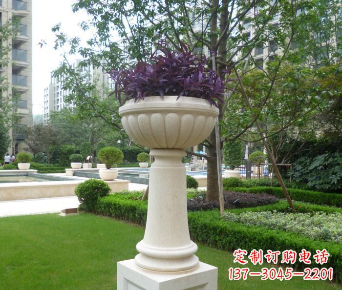 北京小区景观汉白玉花盆石雕 (2)