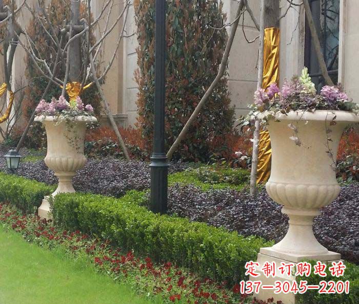 北京小区景观汉白玉花盆石雕