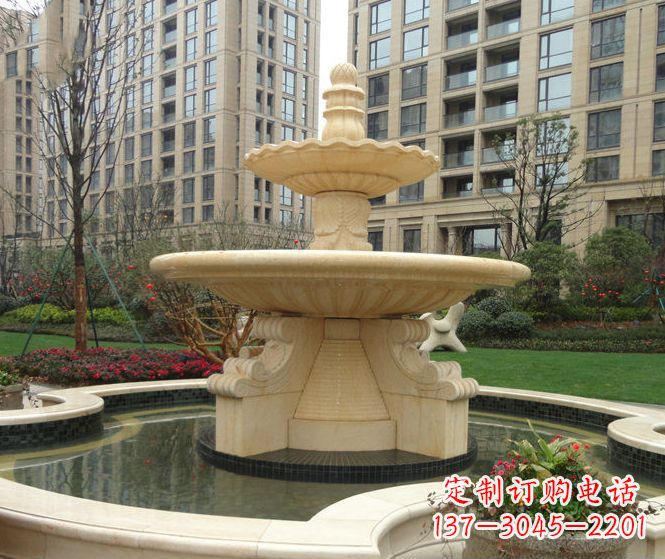 北京小区景观晚霞红多层喷泉石雕 (3)