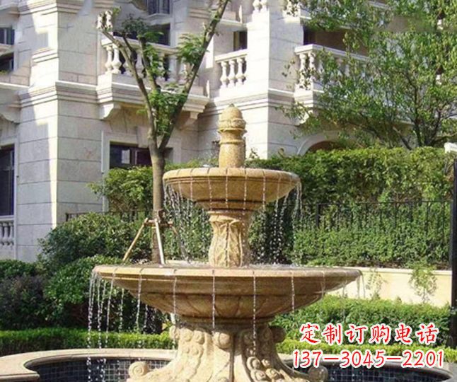 北京小区景观晚霞红多层喷泉石雕 (4)