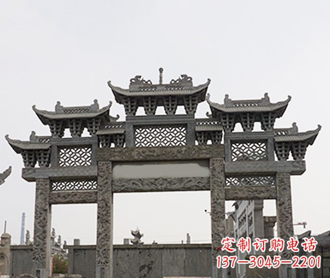 北京园林仿古三门牌坊石雕 (4)