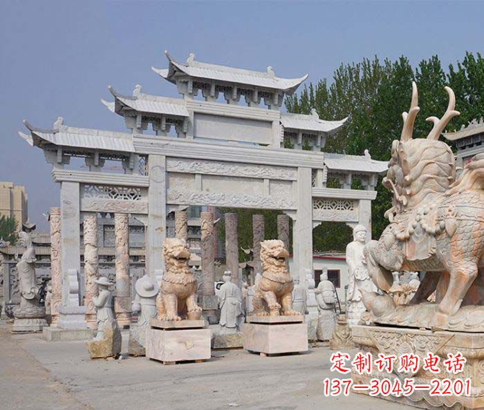 北京园林仿古三门牌坊石雕