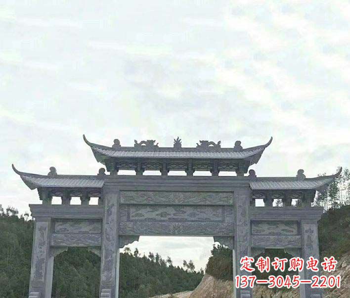 北京园林仿古三门石牌坊景观石雕