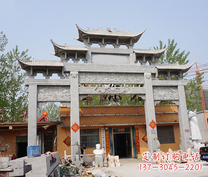 北京园林仿古三门牌坊石雕 (5)
