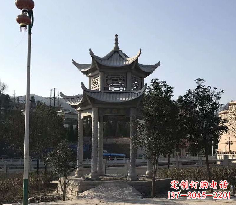 北京园林仿古双层石凉亭景观石雕 (4)
