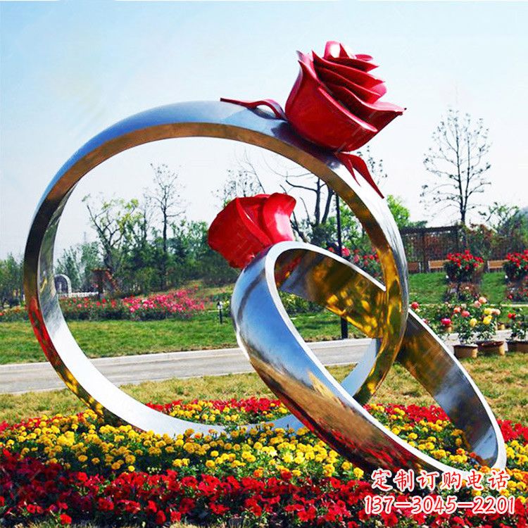 北京园林花丛不锈钢玫瑰花戒指雕塑