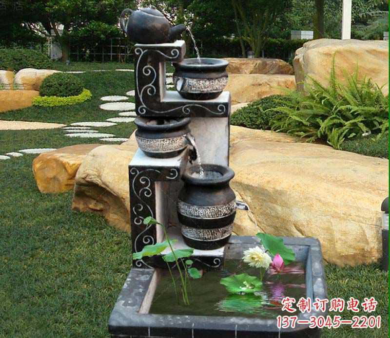 北京园林景观茶壶流水池石雕