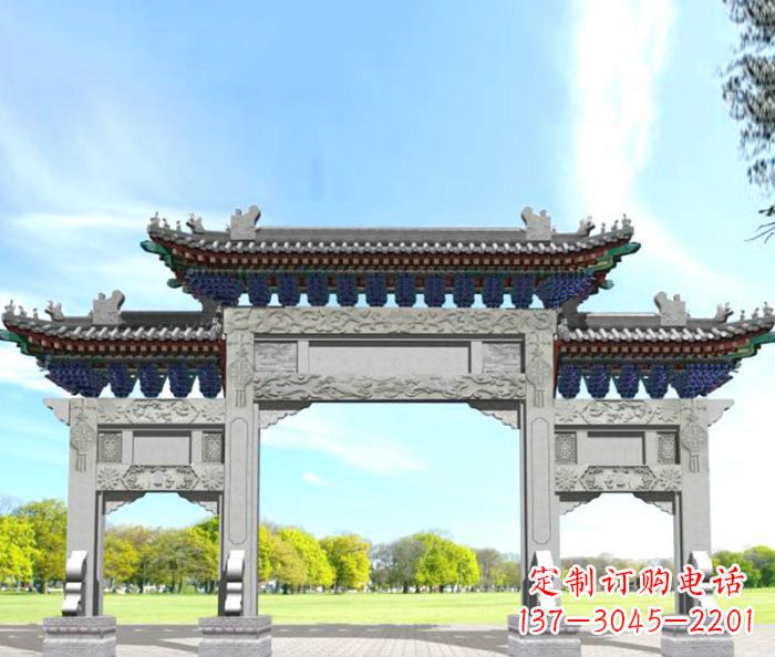 北京园林景观仿古三门石牌坊