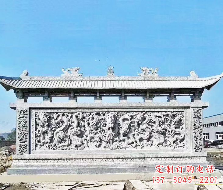 北京园林龙浮雕影壁墙景观石雕