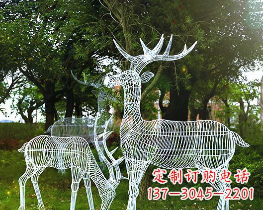 北京园林镂空梅花鹿不锈钢景观雕塑