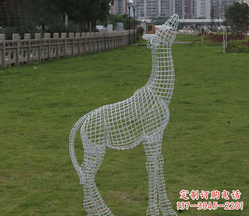 北京园林镂空仰头麋鹿不锈钢雕塑