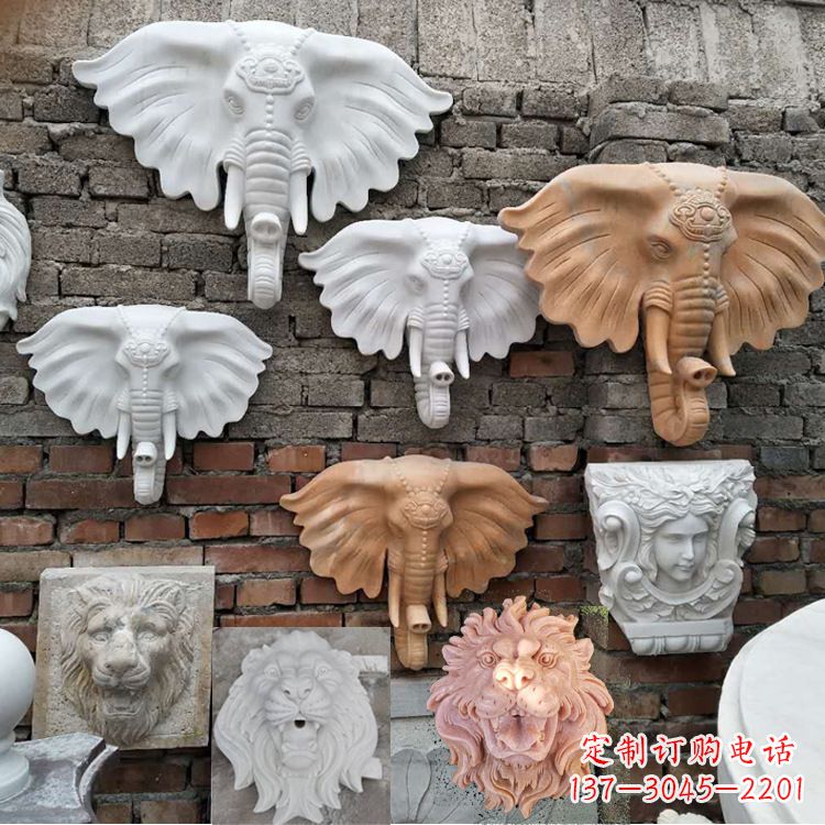 北京园林喷水壁挂大象头部雕塑