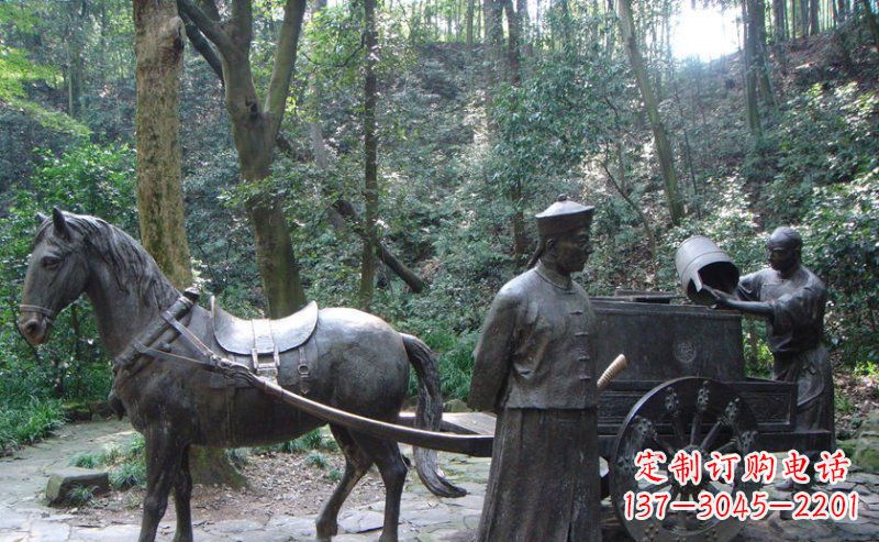 北京园林清朝士兵和马车小品铜雕