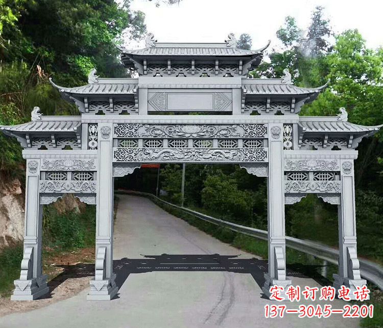 北京园林三门石牌坊景观石雕