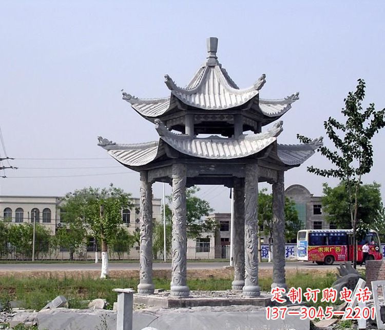 北京园林双层仿古凉亭石雕