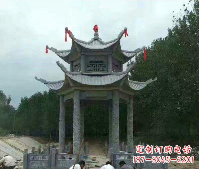 北京园林双层凉亭石雕 (3)