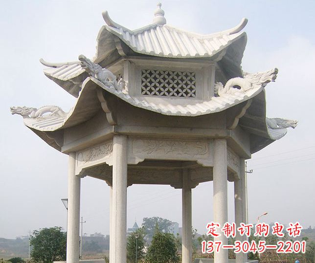 北京园林双层镂空石凉亭景观石雕