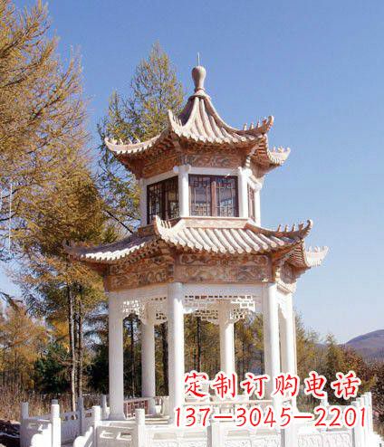 北京园林双层石凉亭景观石雕 (2)