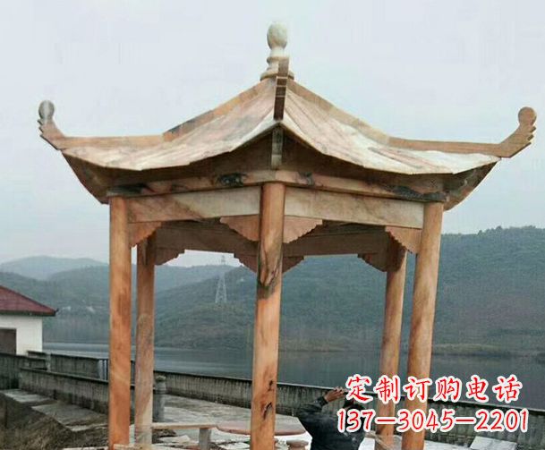 北京园林晚霞红单层石凉亭景观石雕