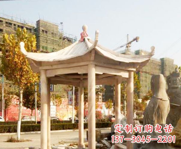 北京园林晚霞红单层凉亭景观石雕