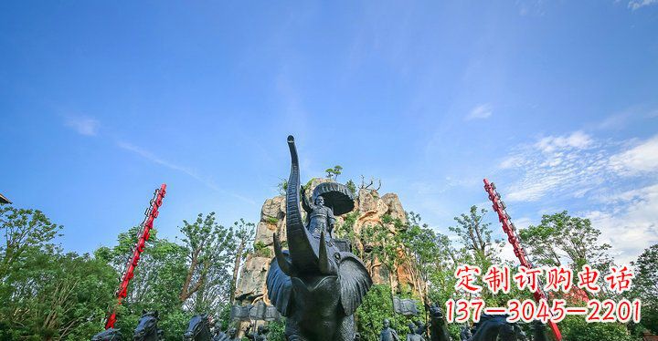 北京园林站在大象上出征的将军人物小品铜雕