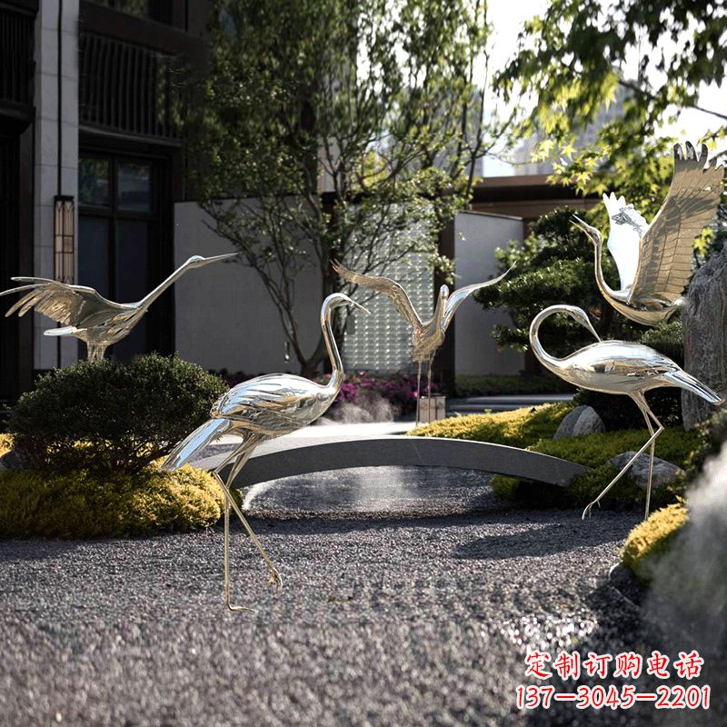 北京园林装饰仙鹤不锈钢雕塑