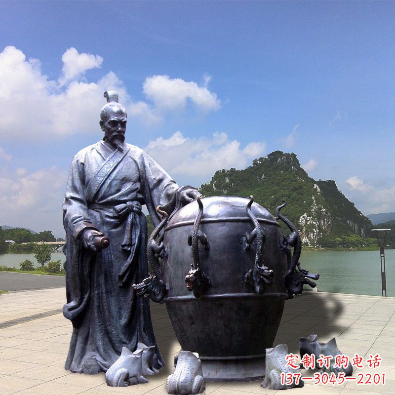 北京张衡地动仪地震仪雕塑-玻璃钢仿铜历史名人情景雕塑