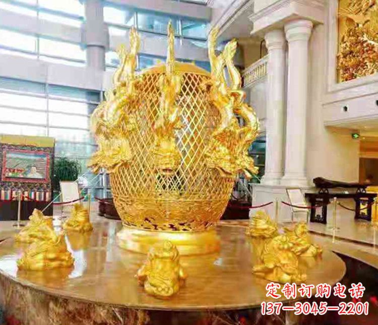 北京张衡地动仪企业景观雕塑摆件纯铜鎏金古仪器